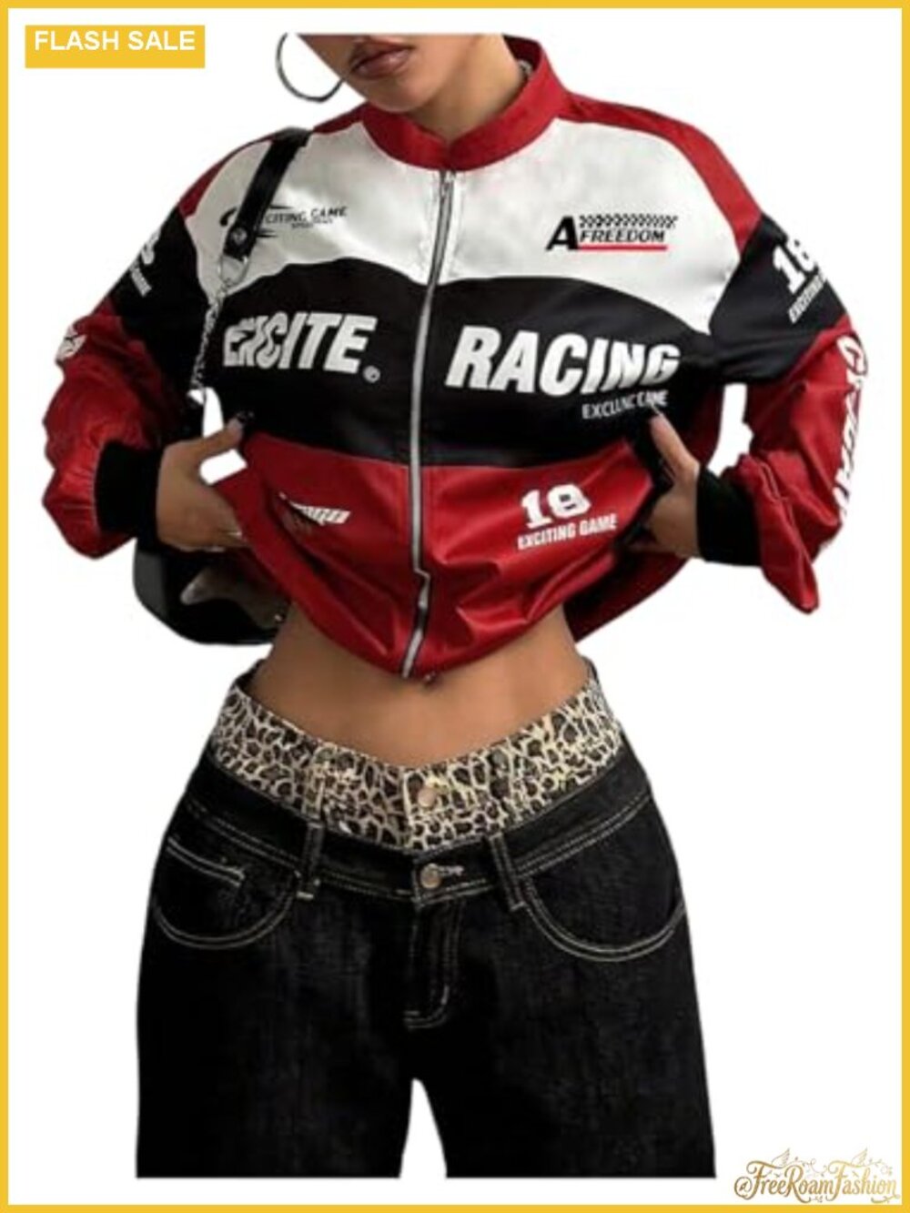 GORGLITTER Women's Race Car F1 Motorcycle Jacket Y2k Racing Outfit